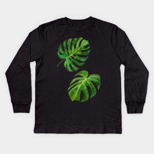 Monstera deliciosa tropical vibes watercolor painting handpainted illustration Kids Long Sleeve T-Shirt